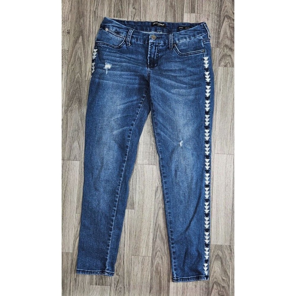 Dear John Women Size 27 Joyrich Comfort Skinny Distressed Embroidered Blue Jeans - Picture 1 of 12